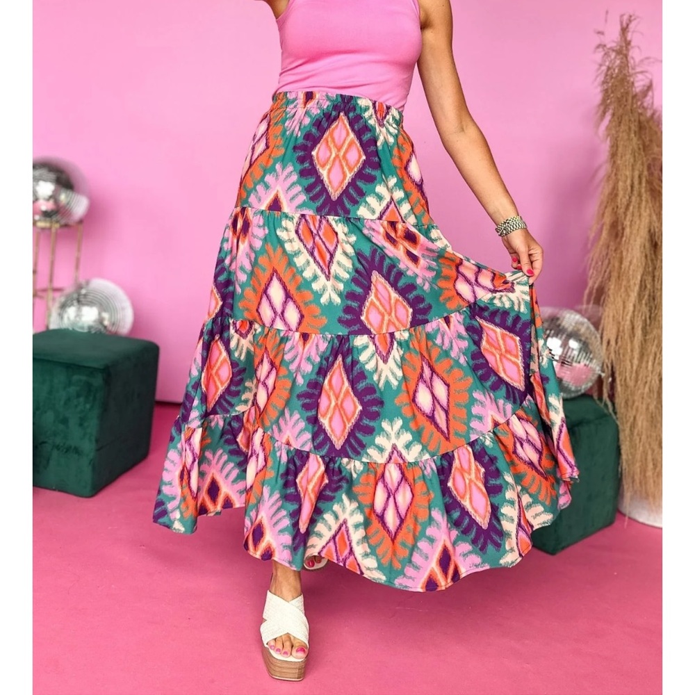 SSYS The Sadie Skirt In Pink Ikat Print - Picture 2 of 4